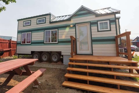 Wooden Entry Deck with steps, Wooden Picnic Table
