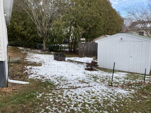 Small backyard with wiring fencing for animals 