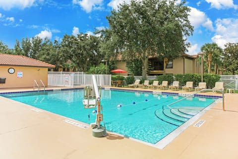 Cool off anytime in the inviting pool with gentle steps.