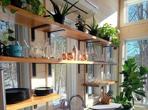 The kitchen has all the glasses for all the drinks!