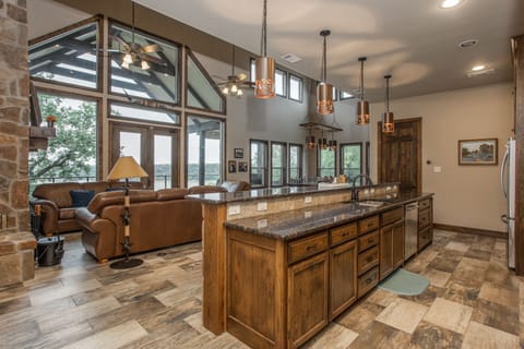 Kitchen and Living Room area opening into the dining space.