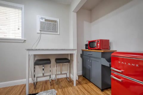 Enjoy our coffee maker, tea kettle + complimentary coffee and tea.