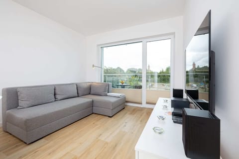 Bright living room with a comfortable sofa