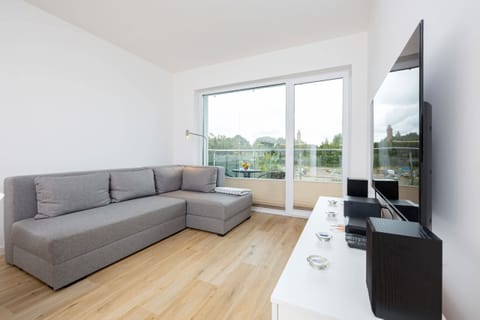 Bright living room with a comfortable sofa