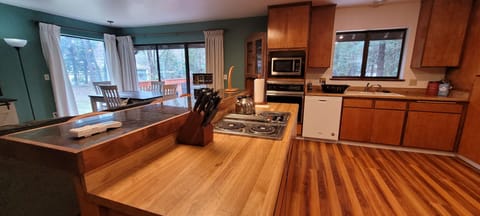 Kitchen with downdraft cooktop, oven, new Microwave, and Dishwasher