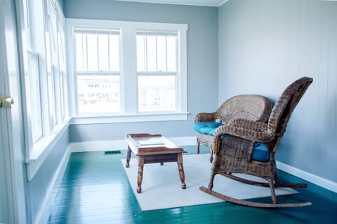 Sunroom looks out onto town gazebo.