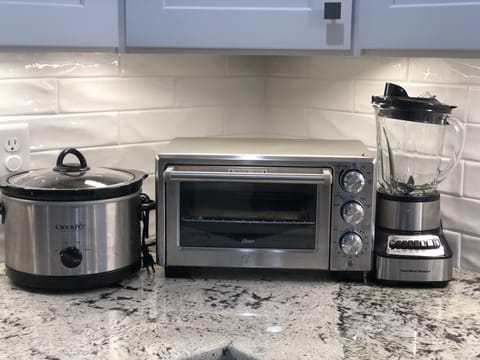 Crock pot, toaster oven, and blender provided