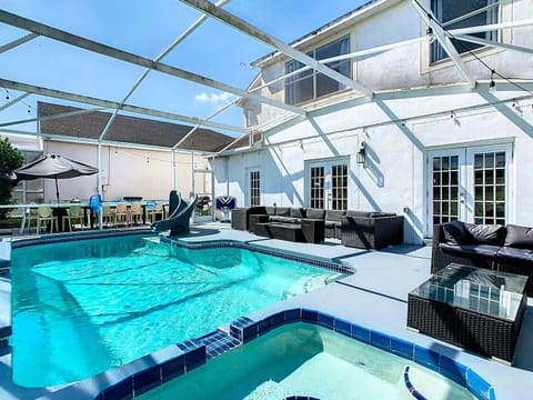 Exclusive Outdoor Oasis - Relax in our private pool with enchanting waterfalls and eclectic lighting. Play basketball with our pool basketball hoop or slide down the water slide. Unwind in the hot tub and enjoy a fine glass of wine by the Fire Pit.
