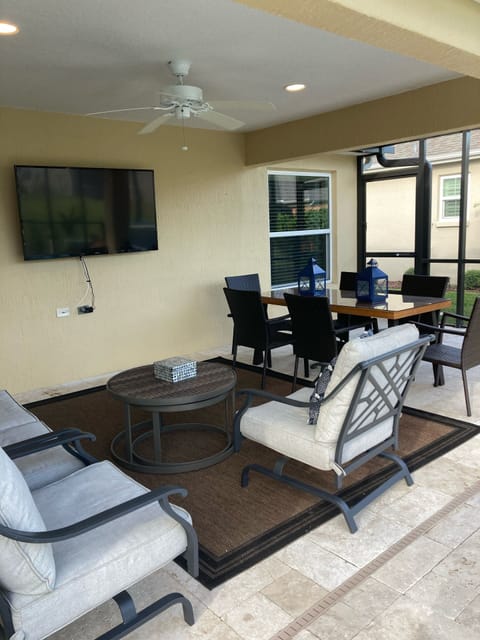 Outdoor seating with flatscreen TV