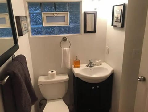 View of bathroom privacy window.  