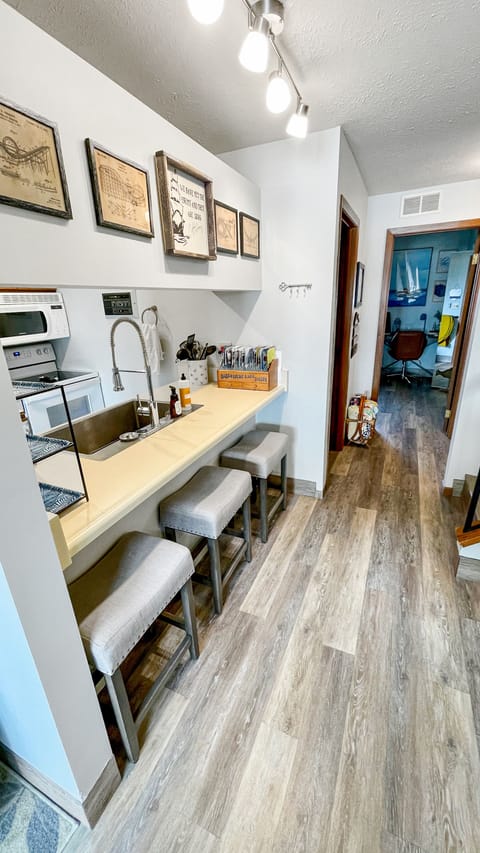 Bar stools available for quick snacks at the Kitchen bartop.