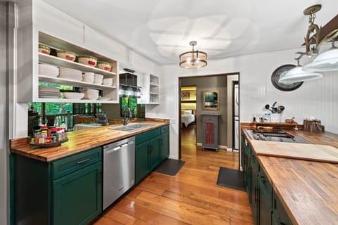 Kitchen open view to dining area for serving
