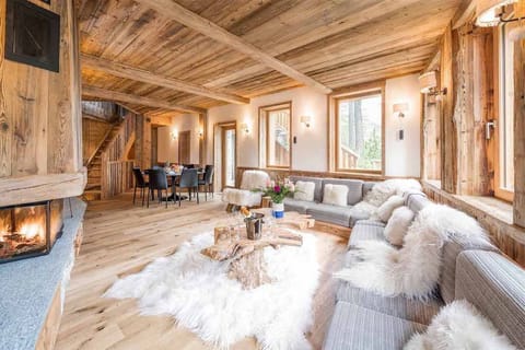 The luscious sheepskin rugs in the living area give the chalet an authentic and cosy feel.