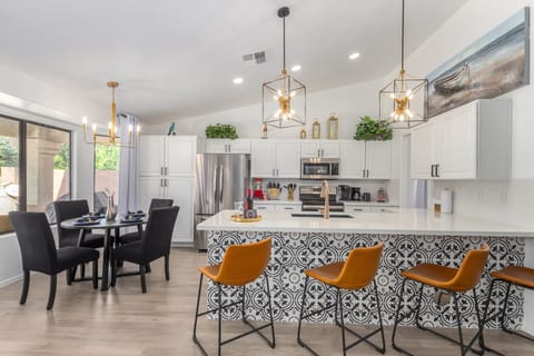 Fully stocked kitchen with snacks and beverages 