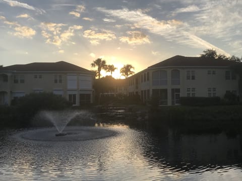 Western sunset view from screened in balcony.