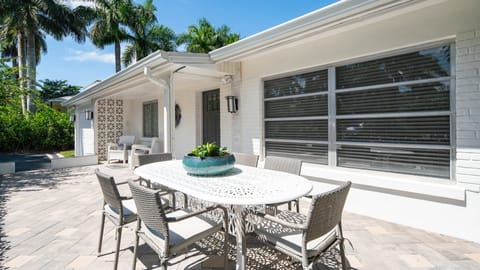 Loads of outdoor living space including front patio dining for six