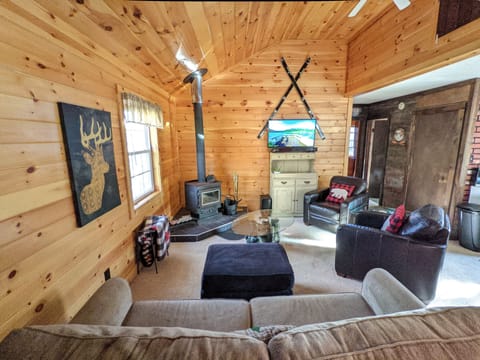 Livingroom - Woodburning stove and sleeper double size pull out couch.