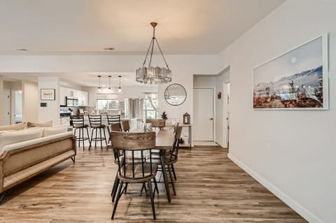Dining area and bar seating at the kitchen island.