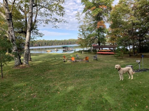 Fire pit area near lake