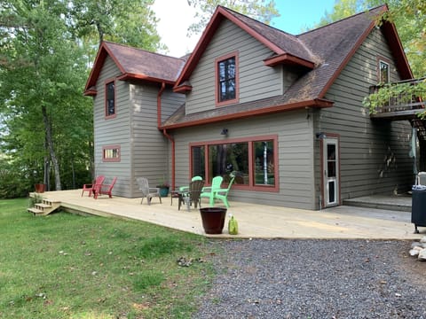 Wrap around deck for relaxing and looking at lake
