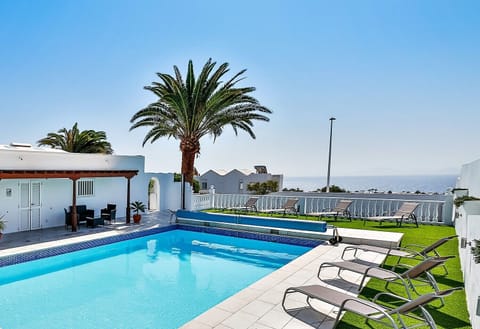 Stunning sea views and an enormous solar heated pool
