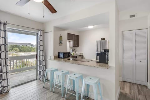 While we don't have a traditional dining table, guests can enjoy breakfast bar seating for meals or a workspace.