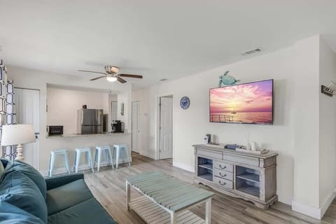 We've added a Smart TV with standard cable offered for our guests convenience. Guests can feel free to login to their own streaming services (Netflix, YouTube, etc.) while traveling as well.