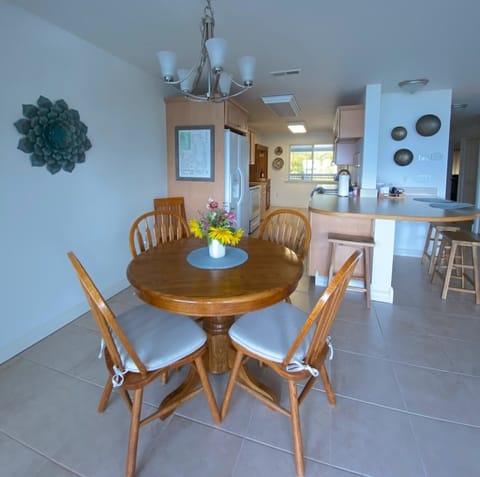 Table seats up to six with leaf. 