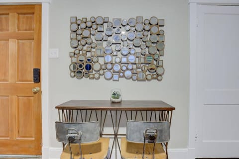 A modern, industrial corner perfect for breakfast, dinner, or a glass of wine for two.