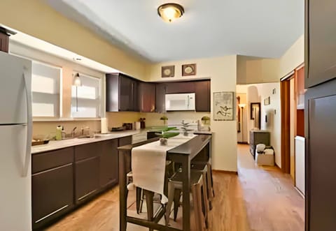 Fully stocked kitchen.