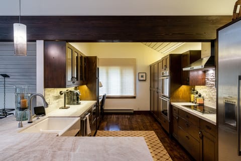 Thermador Appliances, Wine Refrigerator, Slab Counterops, Farmhouse Sink