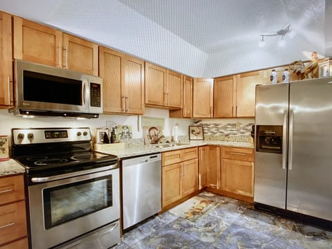 new stainless steel appliances
Designer large blue flooring