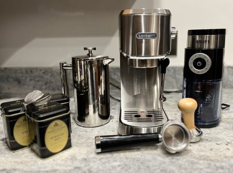 Enjoy your favorite espresso, cappuccino, latte, k-cup, or drip coffee and tea.