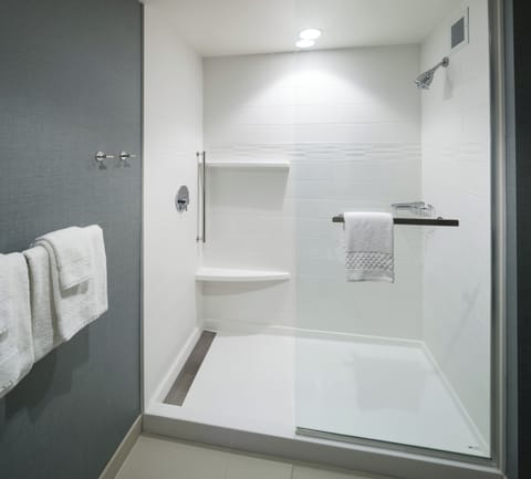 Full bathroom with a shower. Basic toiletries and towels are provided