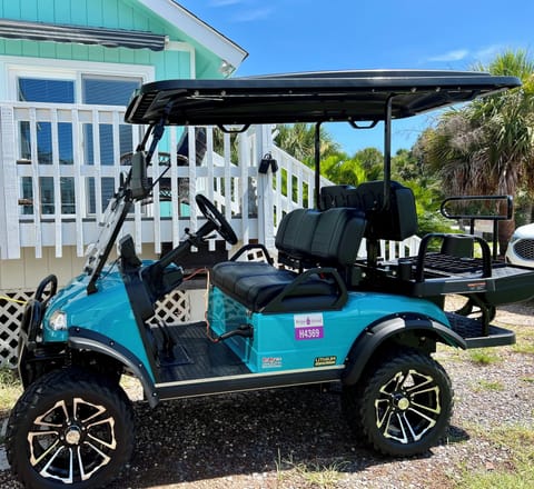 electric 4-seat golf cart with bluetooth stereo and backup camera