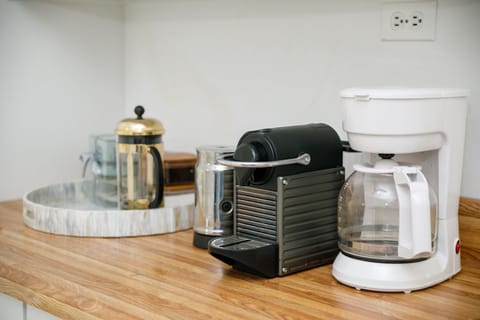 Coffee 3 ways-French press, drip, nespresso, and also tea. All set up for you