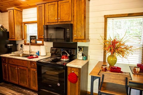 All electric-full size appliances in the kitchen. K cup coffee maker available and we provide K cups for your use. Tea kettle is also provided. ** Just switched out the dinning room tables and chairs **