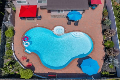 A birds eye view of this fun-filled backyard
