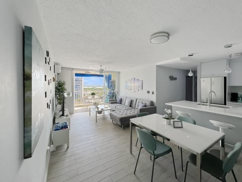 Remodeled beach condo with bright OPEN living room/dining area/kitchen layout!