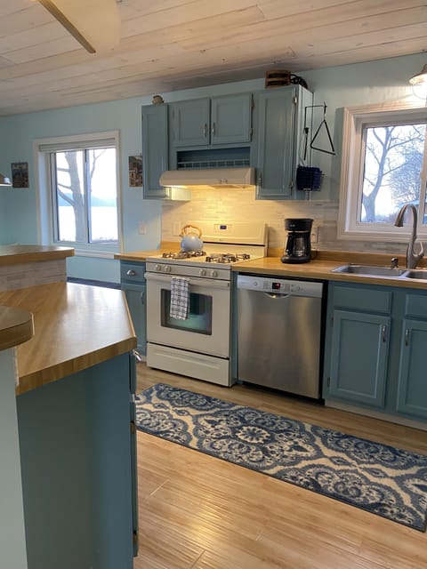 Kitchen with lake views