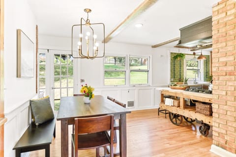 Enjoy views of the backyard while dining. 