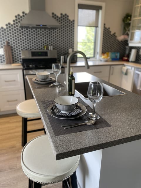 Eat at island also is perfect for a work station or zoom calls
