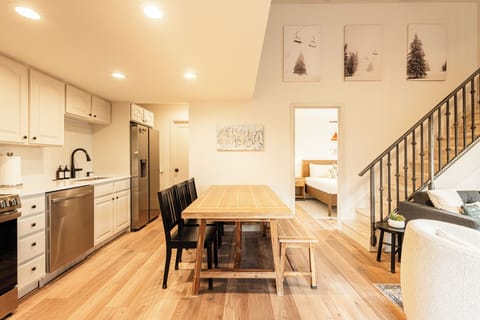 Expansive dining table with room for the whole group — perfect for shared meals and game nights.
