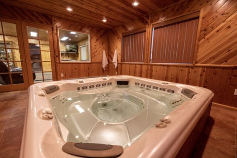 Indoor hot tub movie night 