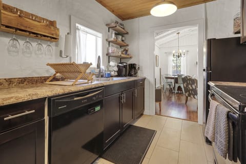 View from the kitchen into the dining area