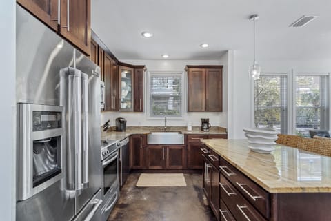 Stocked gourmet kitchen