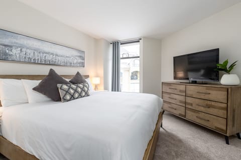 Bedroom - KING size bed, plenty of storage for clothes (dresser + large closet), 42" TV with cable and Roku streaming.