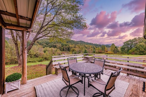 Straight from the Master bedroom or from the kitchen onto the patio. Look at these mountain views!