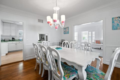 Dining Room: Coastal dining set for 8, bar serving cart.
