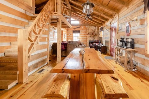 A view of the open concept kitchen and den